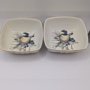 Lenox Cream and Gold Chickadee Square Serving Bowls